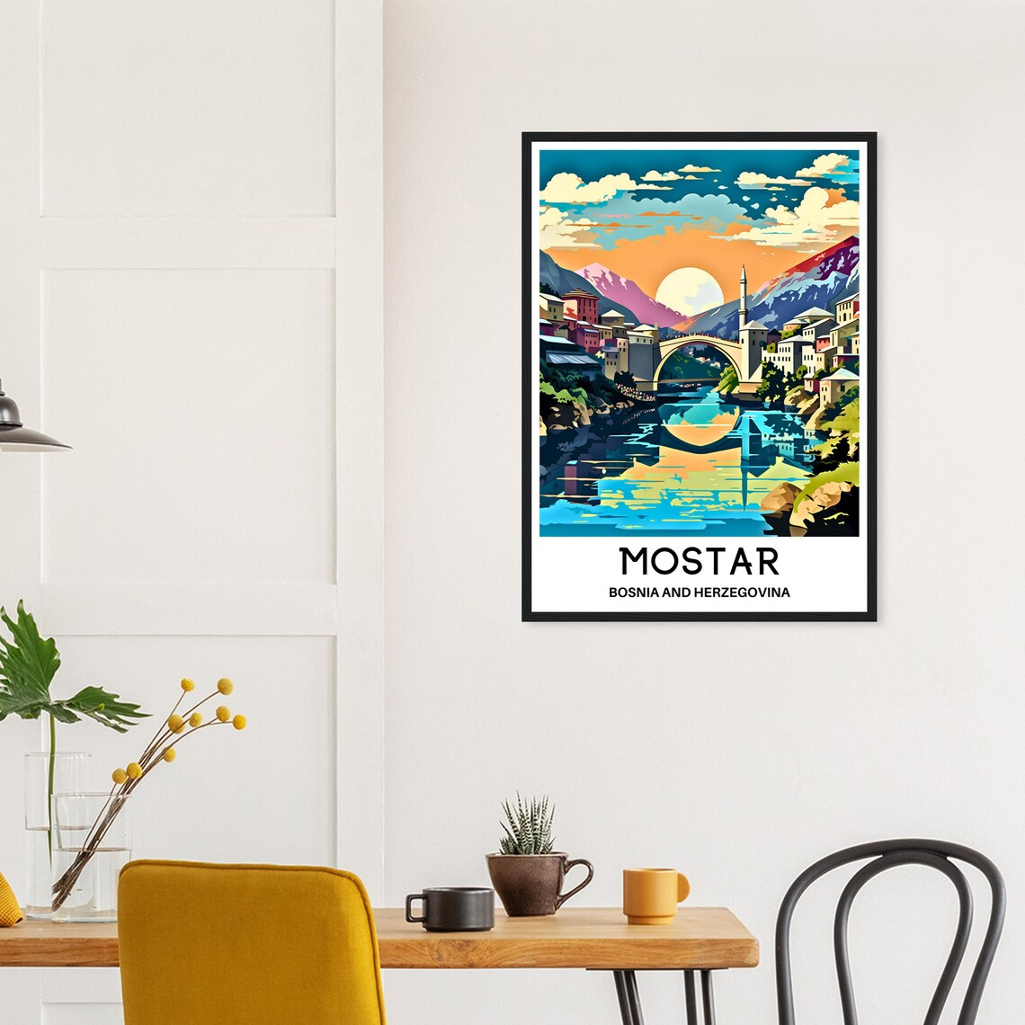 Mostar Bosnia and Herzegovina Stari Most Bridge Sunset Travel Poster - Image 3