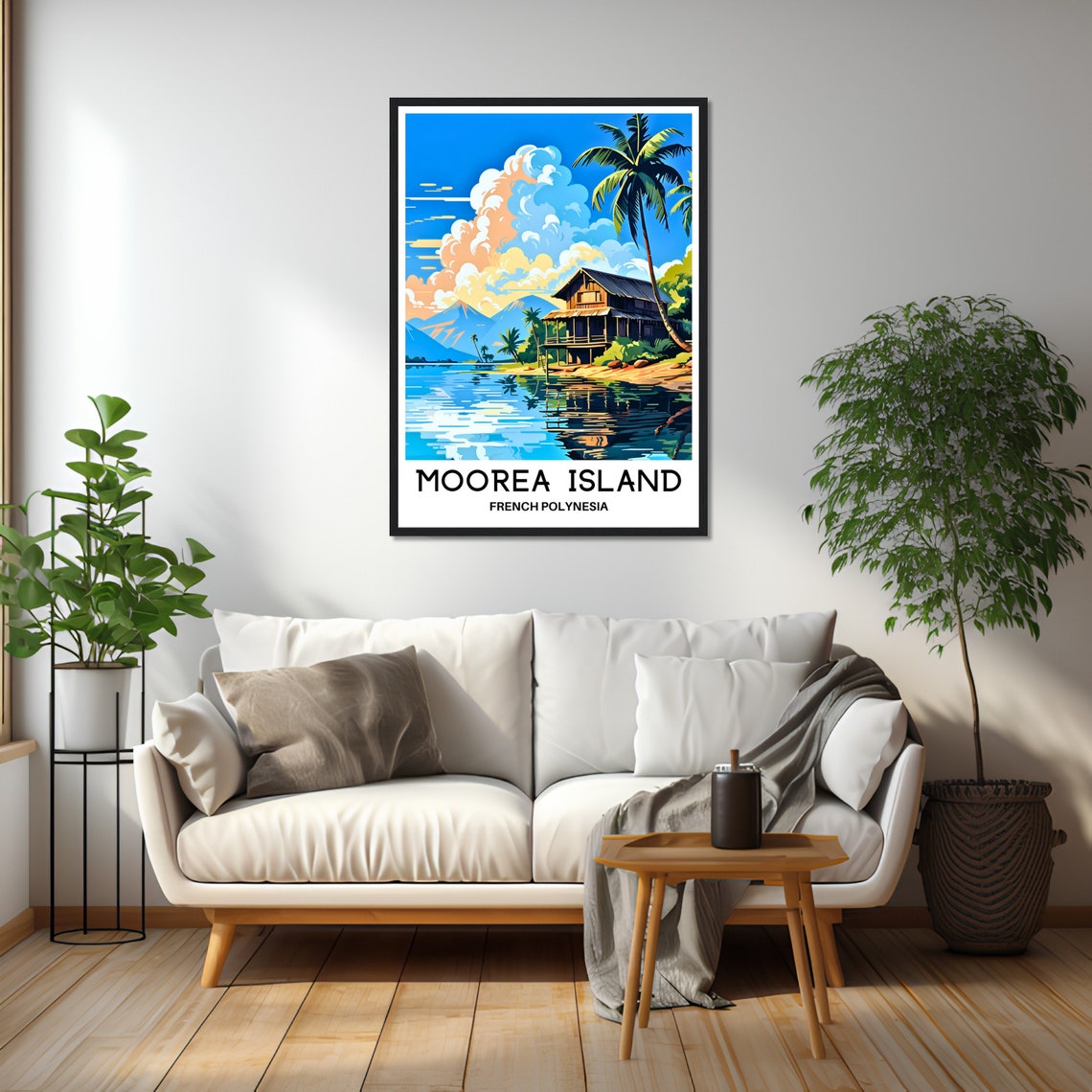 Moorea Island French Polynesia Lagoon Beach Hut Travel Poster - Image 2