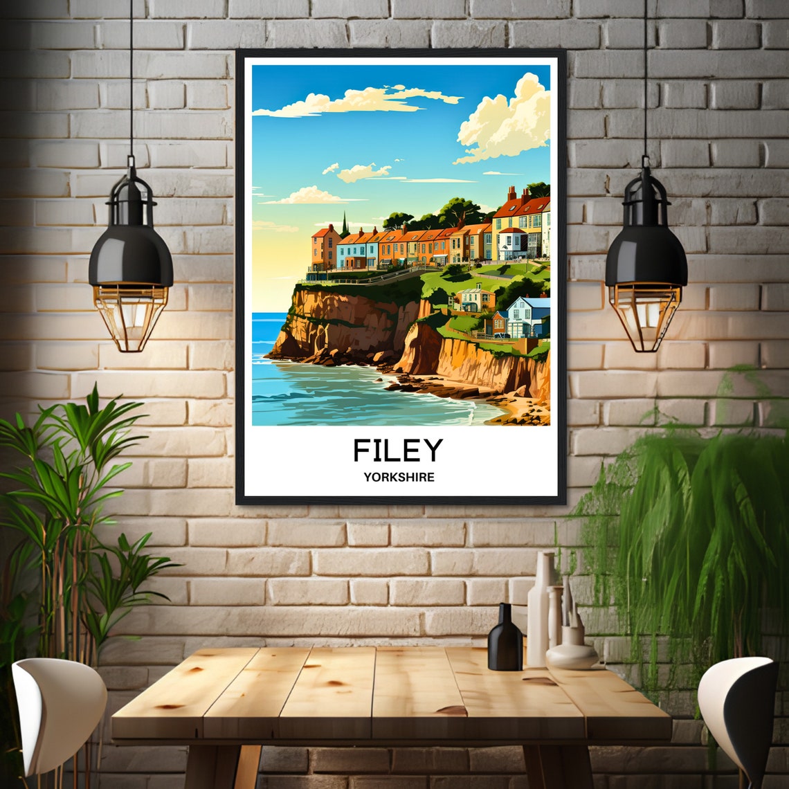 Filey Yorkshire Cliffside Sunset Seaside Town Coastal Travel Poster - Image 3