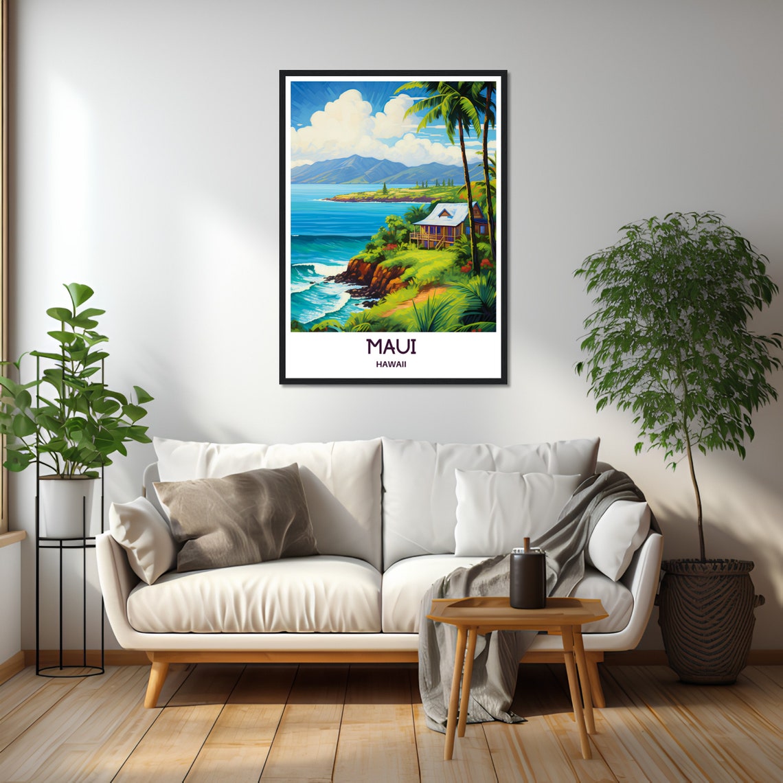Maui Hawaii Beach House Ocean Cliff Palm Paradise Travel Poster - Image 2