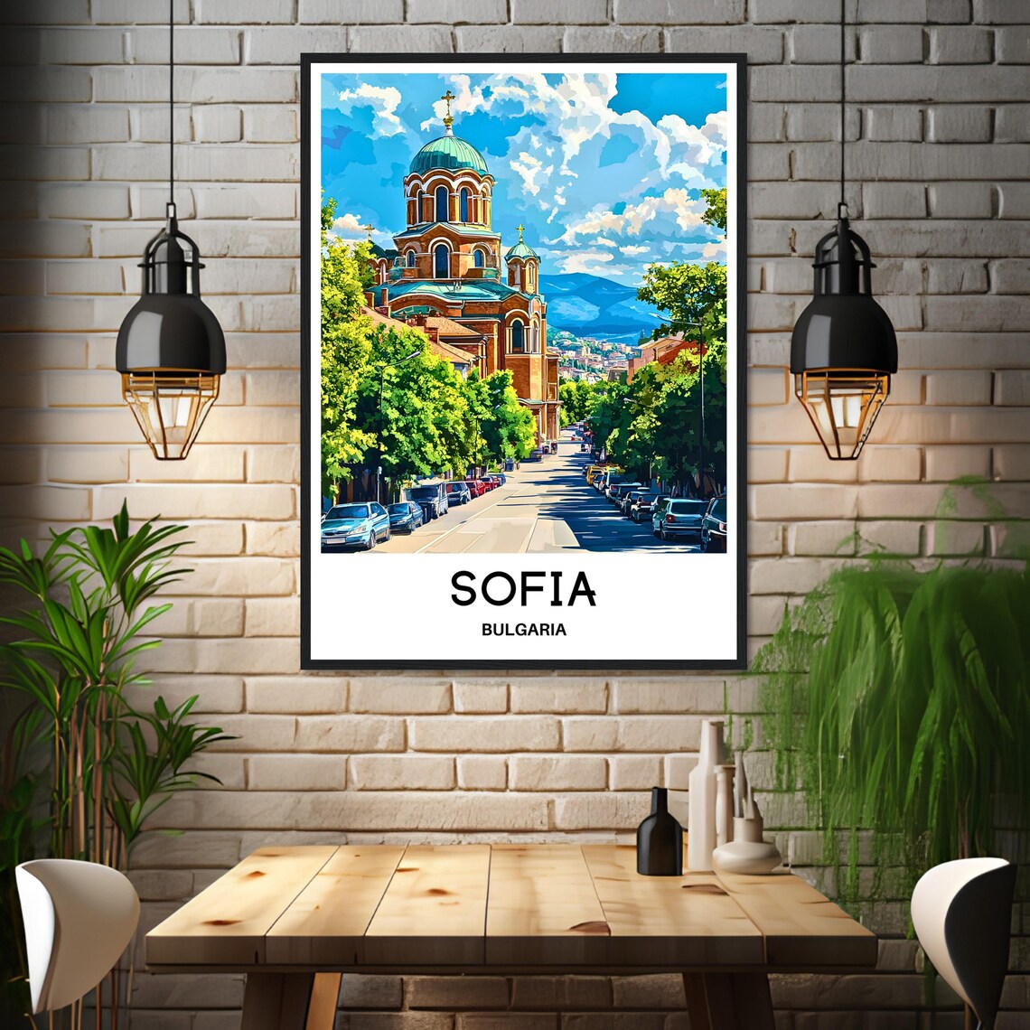 Sofia Bulgaria Historic Church Sunny Summer Street View Travel Poster - Image 3