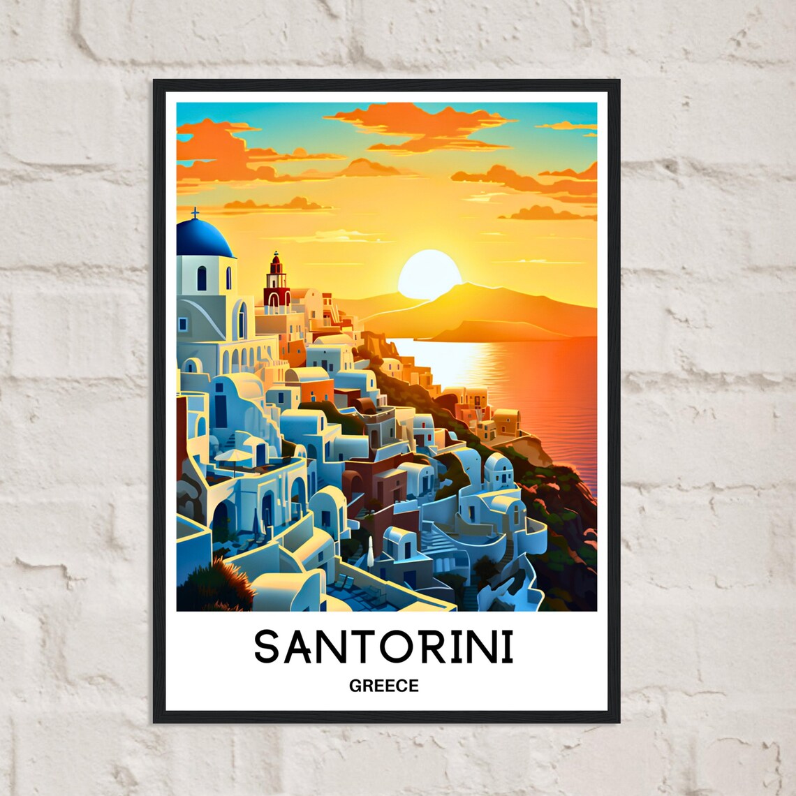 Santorini Greece Oia Village Fiery Sunset Aegean Sea Travel Poster - Image 3