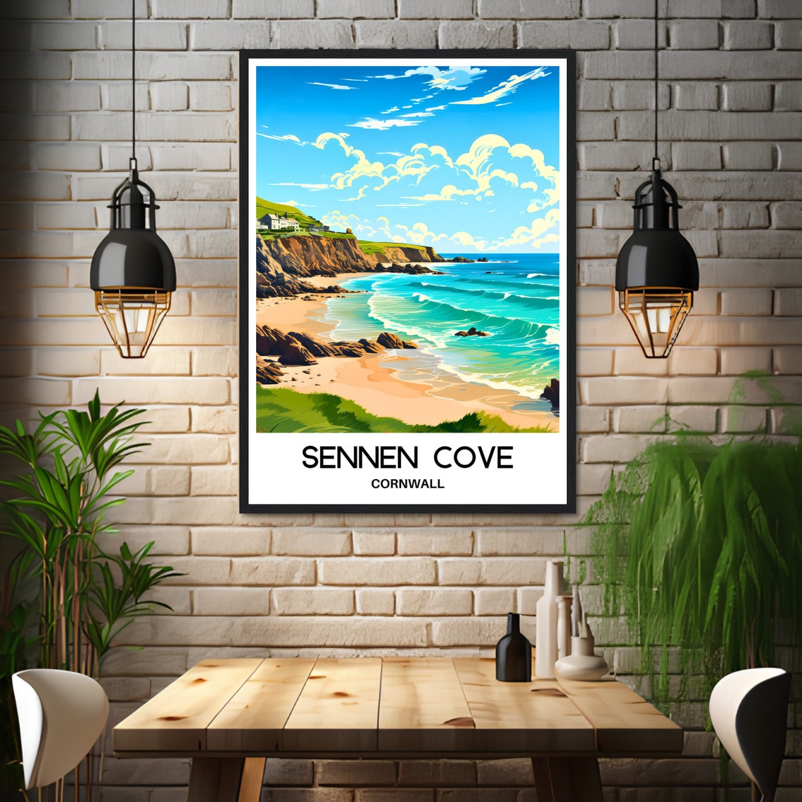 Sennen Cove Cornwall Golden Sandy Beach Turquoise Waves Surf Poster - Image 3