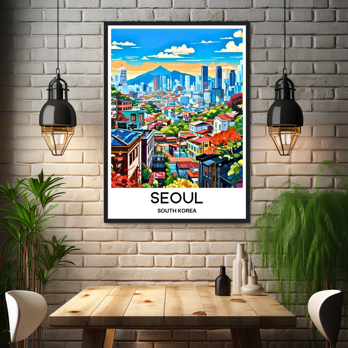 Seoul City Skyline With Mountains Behind at Sunset Korea Travel Poster - Image 3