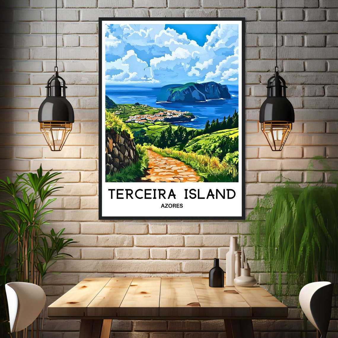 Terceira Island Azores Coastal Path Village Ocean Cliffs Travel Poster - Image 3