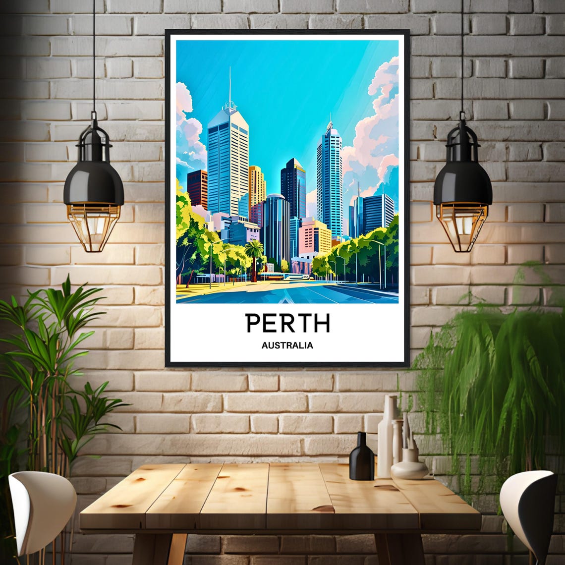 Perth Australia Skyline City Street in Bold Colors Art Poster - Image 3