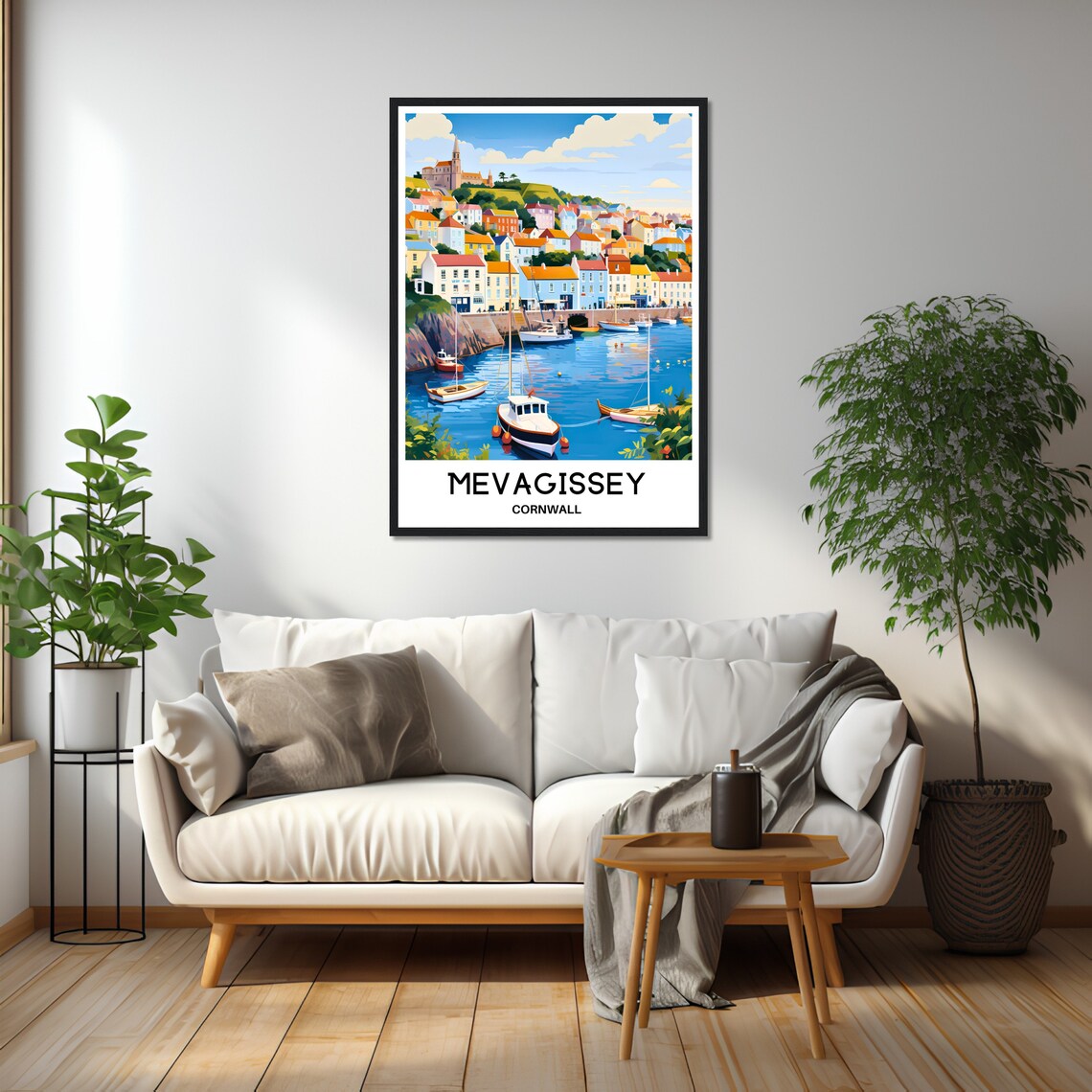 Mevagissey Cornwall Colorful Harbour Village Retro Travel Poster - Image 2
