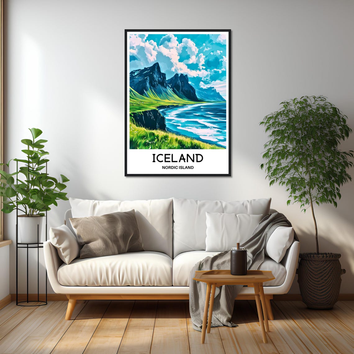 Iceland Nordic Island Green Coast Mountain Wave Scene Poster - Image 2