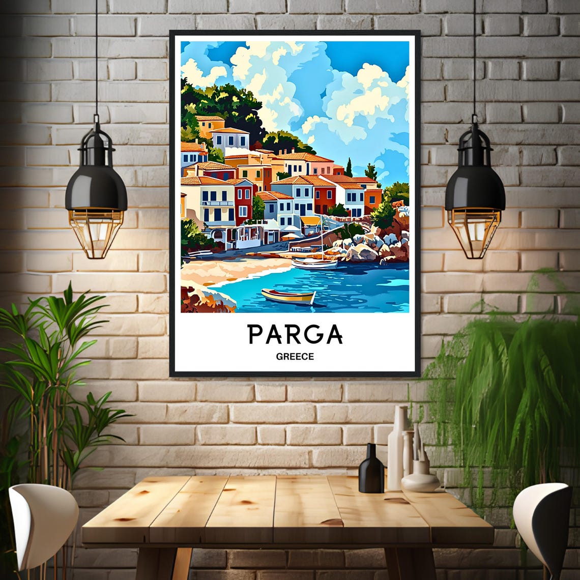 Parga Greece Seaside Town Beach Boats Vintage Travel Art Poster - Image 3