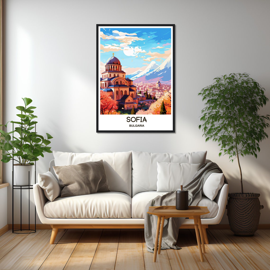 Sofia Bulgaria Cathedral With Snow Capped Mountain Travel Poster - Image 2