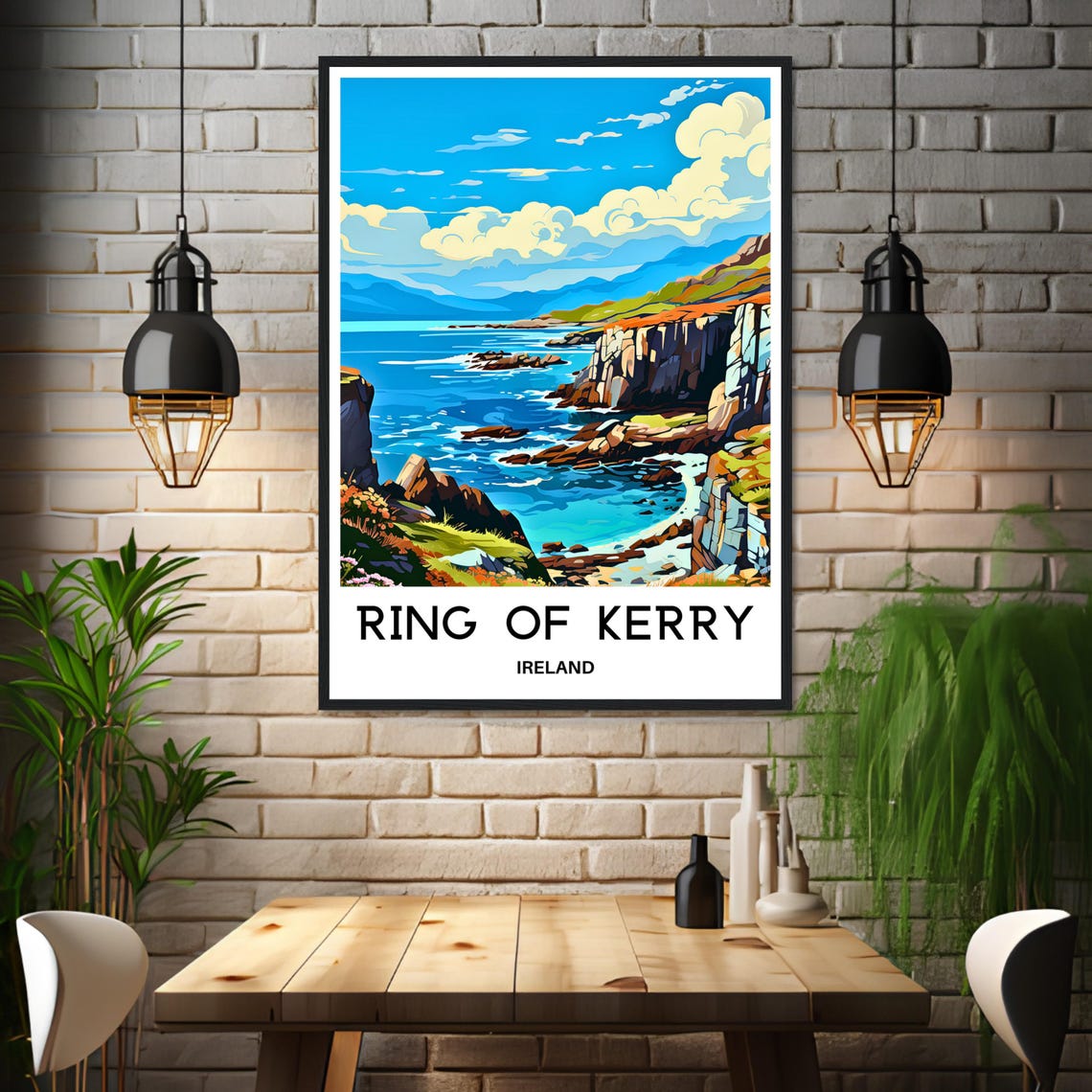 Ring of Kerry Ireland Coastal Cliffs Travel Illustration Poster - Image 3