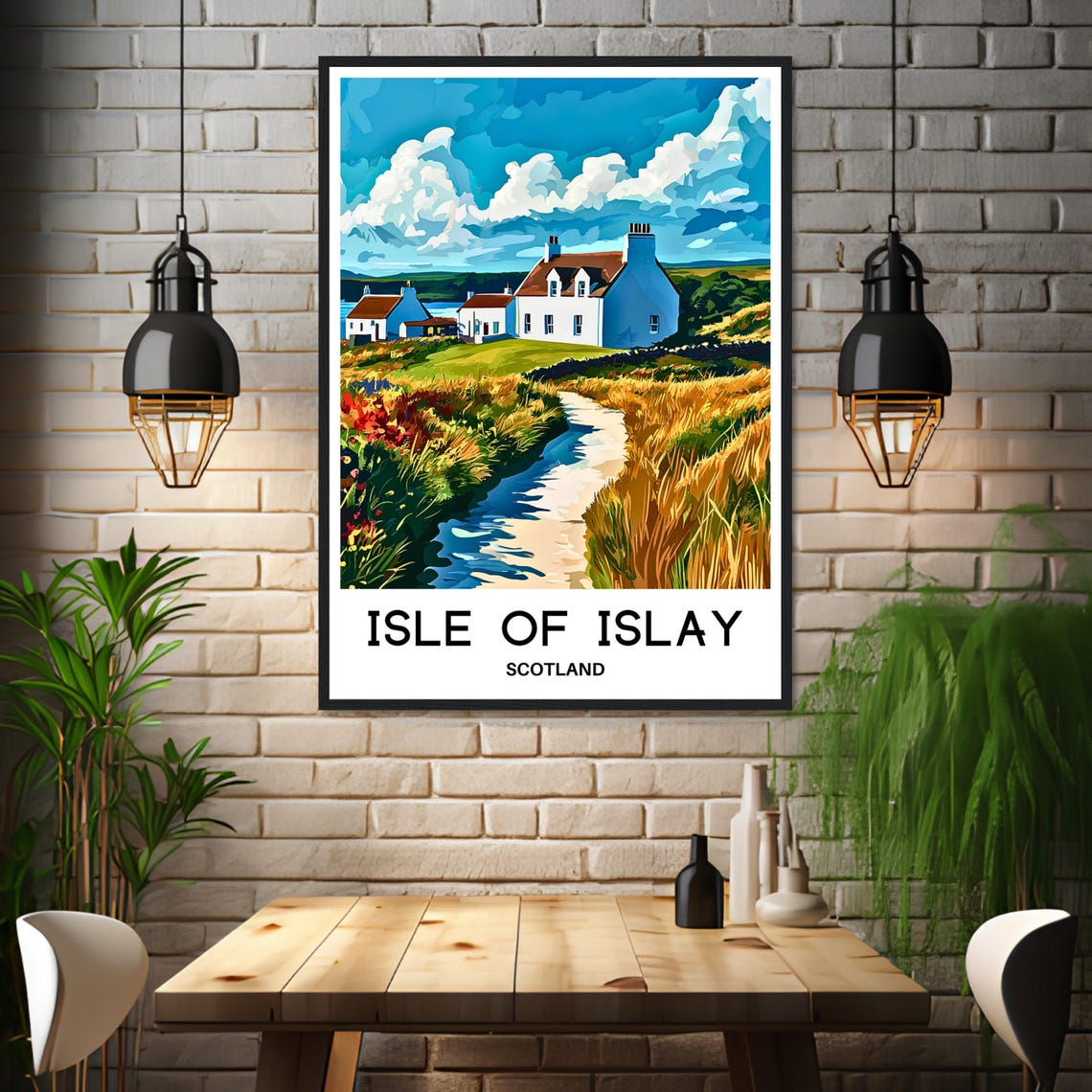 Isle of Islay Scotland White Cottages Golden Grass Path Poster - Image 3