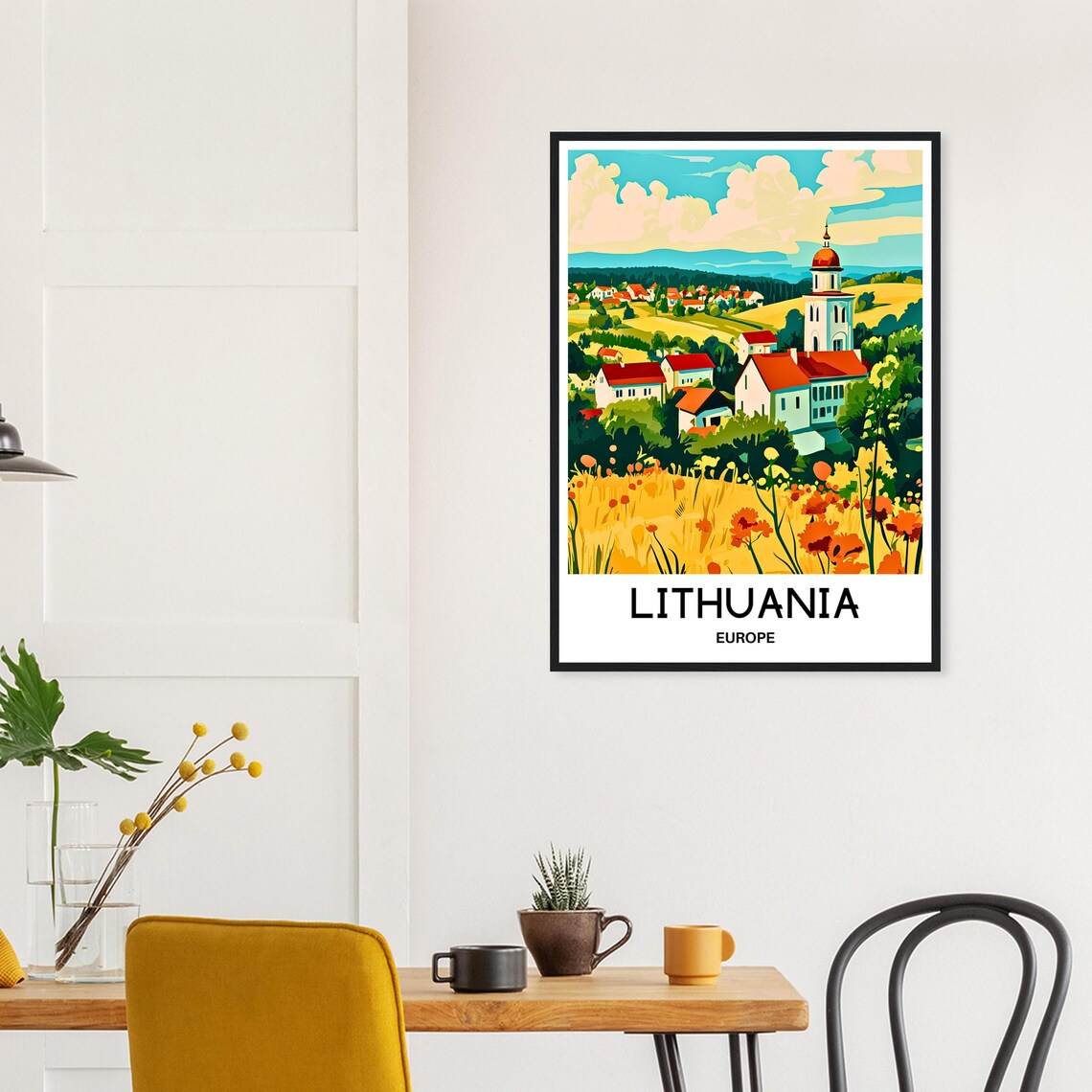Lithuania Europe Countryside Village Church Poppy Fields Travel Poster - Image 3