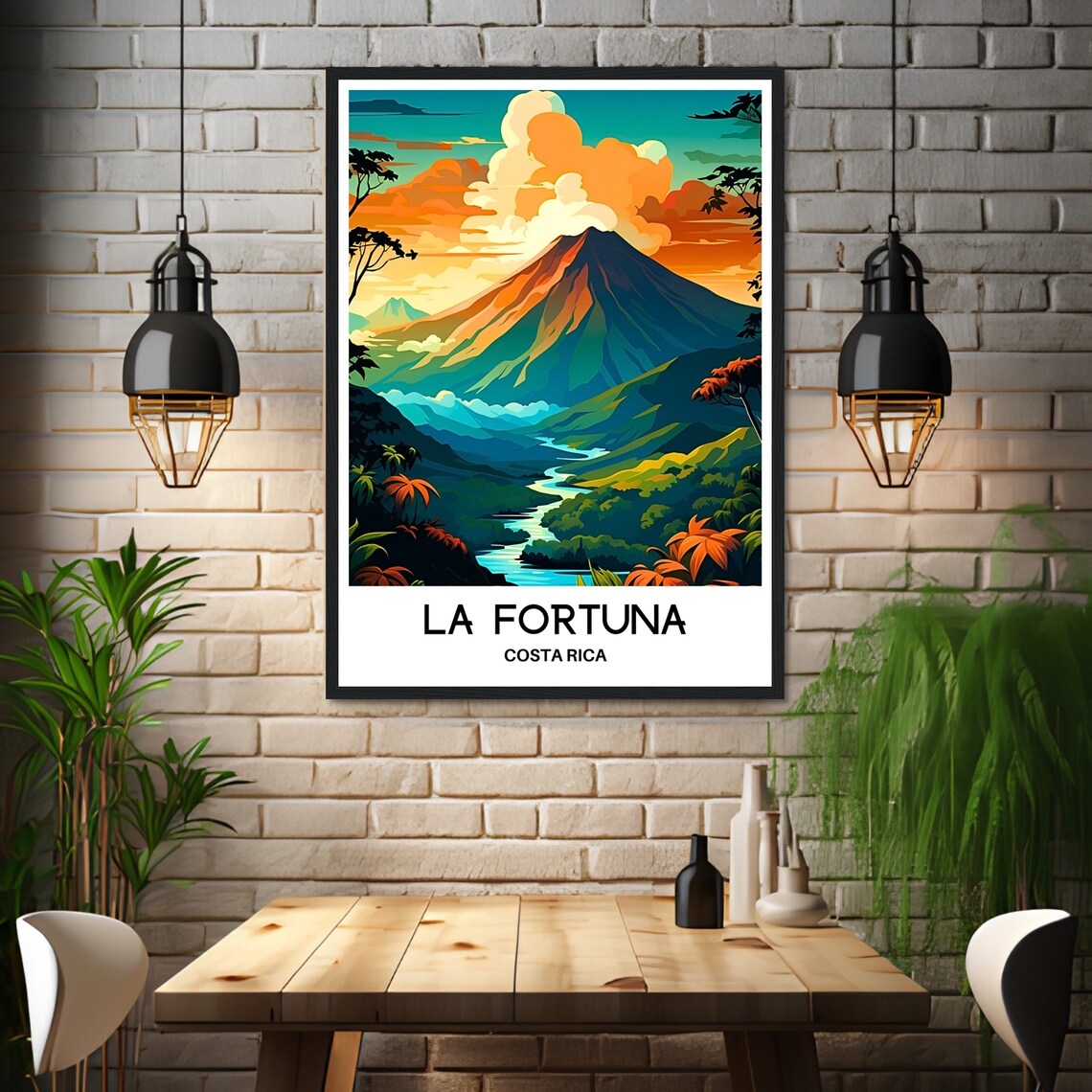 La Fortuna Costa Rica Arenal Volcano Sunset Jungle Landscape Poster - Image 3