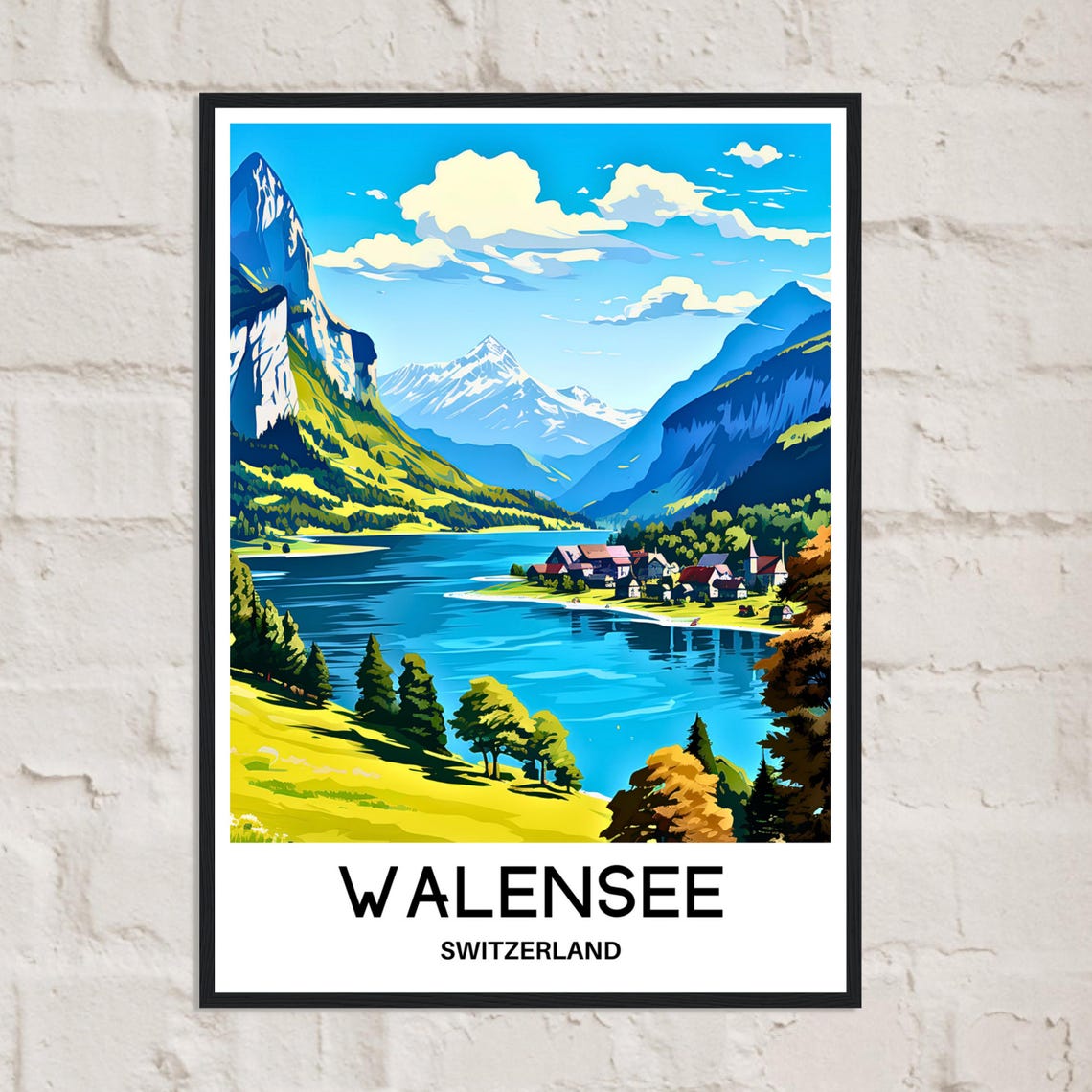 Walensee Switzerland Alpine Lake Village Lakeside View Travel Poster - Image 2