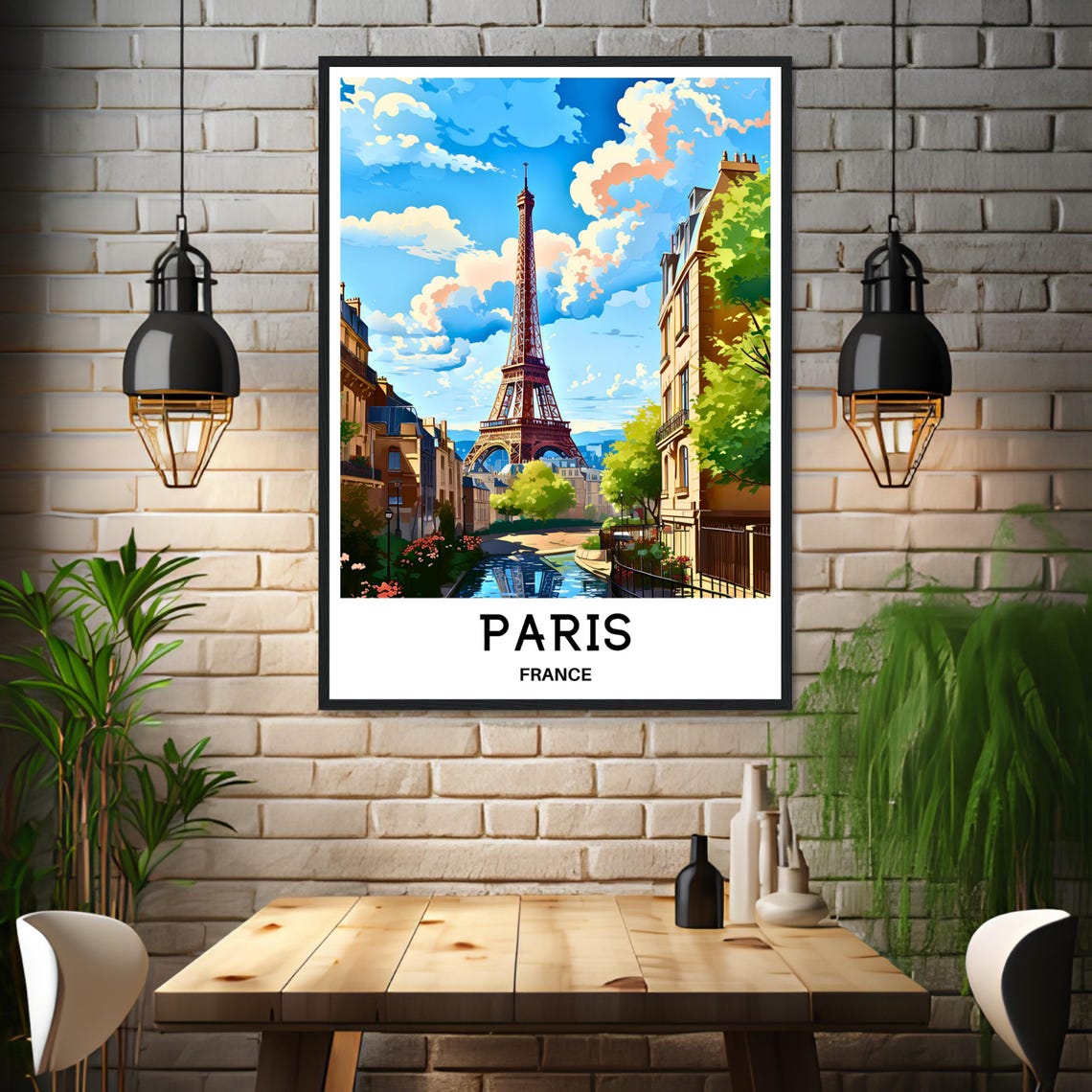 Paris France Eiffel Tower Sunny Day Charming Street Scene Poster - Image 3