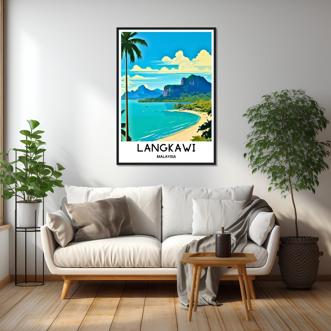 Langkawi Malaysia Turquoise Beach Palm Paradise Illustration Poster - Image 2