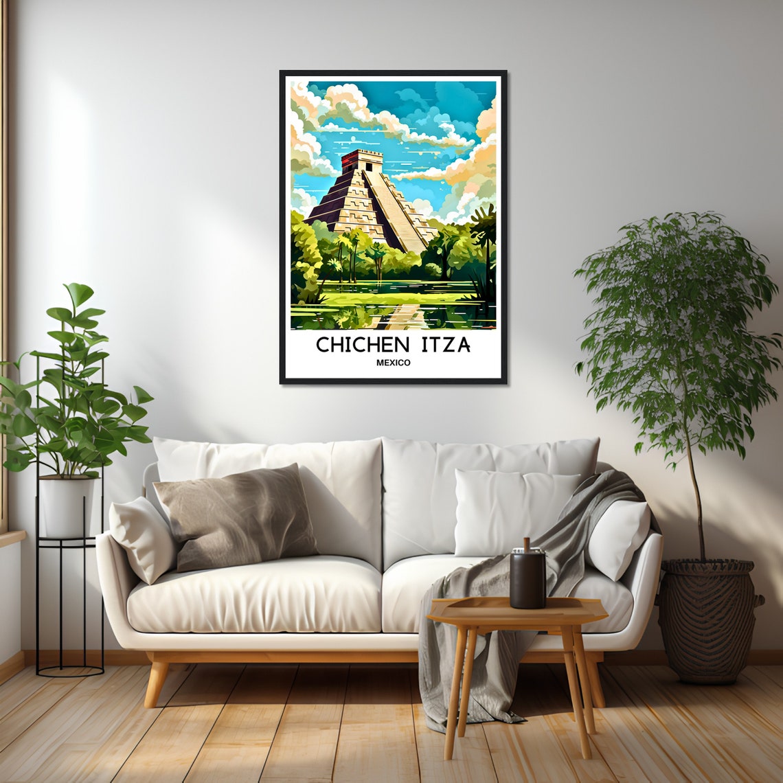 Chichen Itza Pyramid Mexico Travel Poster Under Bright Blue Sky - Image 2