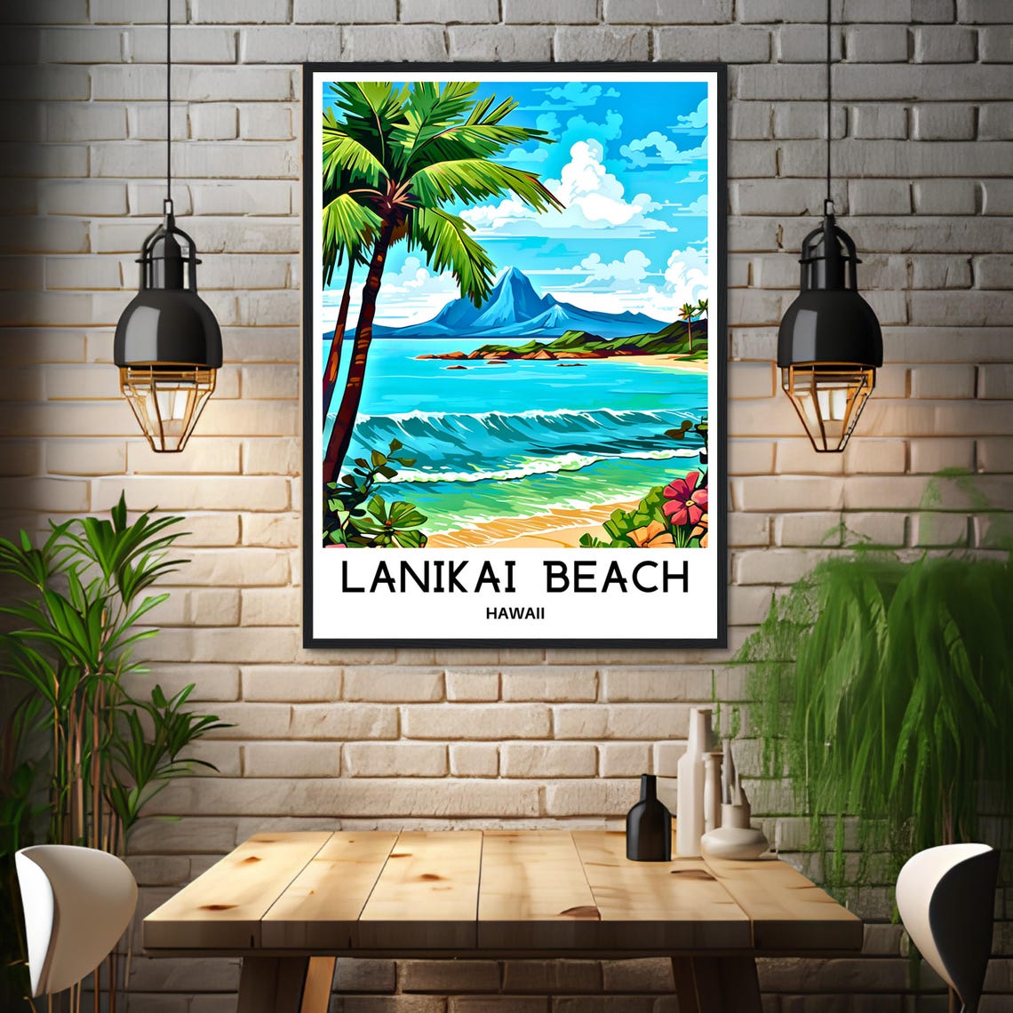 Lanikai Beach Palm Trees Surf Waves Hawaii Scenery Oahu Poster - Image 3