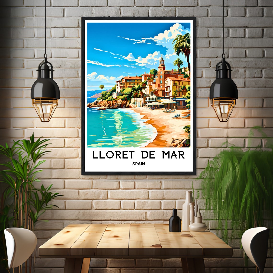 Lloret de Mar Spain Sunny Palm Fringed Beach Town Travel Poster - Image 3