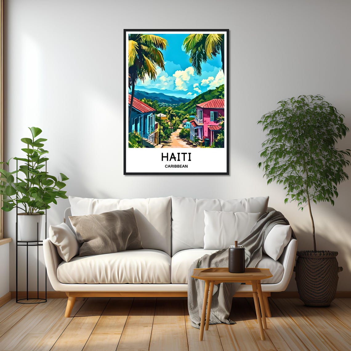 Haiti Caribbean Street Poster with Colorful Colonial Houses and Palms - Image 2