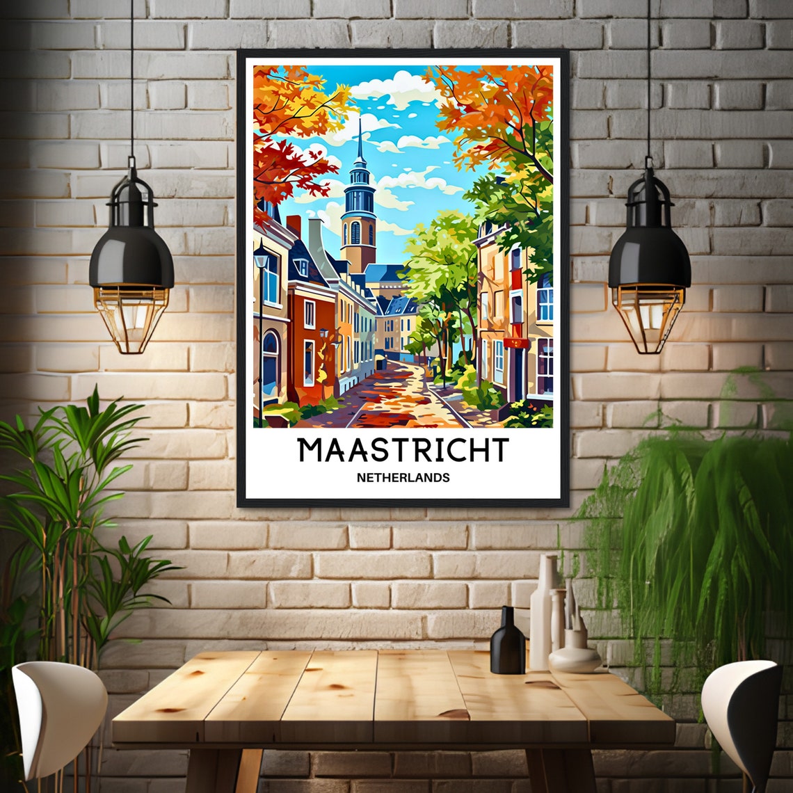 Maastricht Netherlands Autumn Old Town Cobbled Street Poster - Image 3