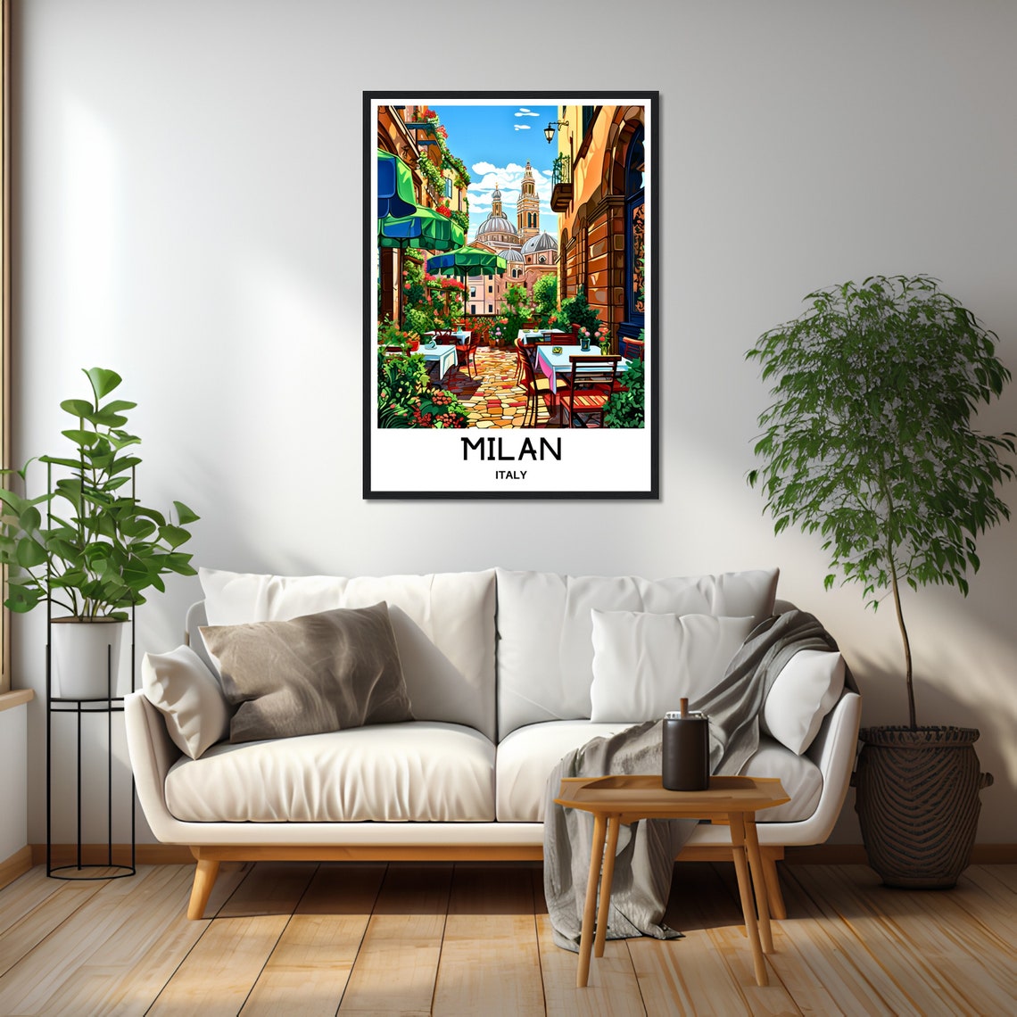 Milan Italy Cafe Terrace Flower Filled Alley Duomo View Poster - Image 2