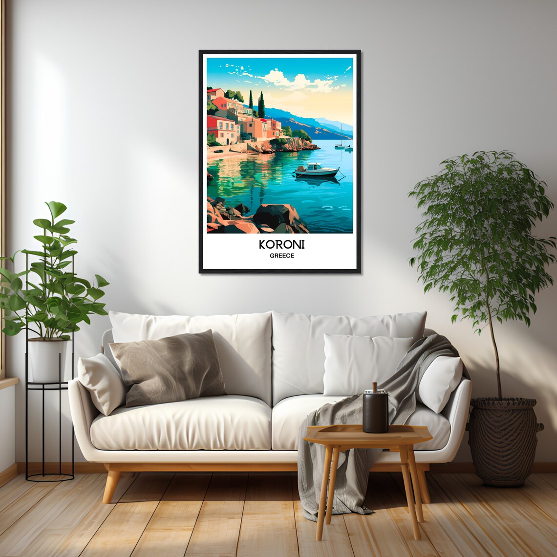 Koroni Greece Seaside Village Turquoise Bay Boats Travel Poster - Image 2