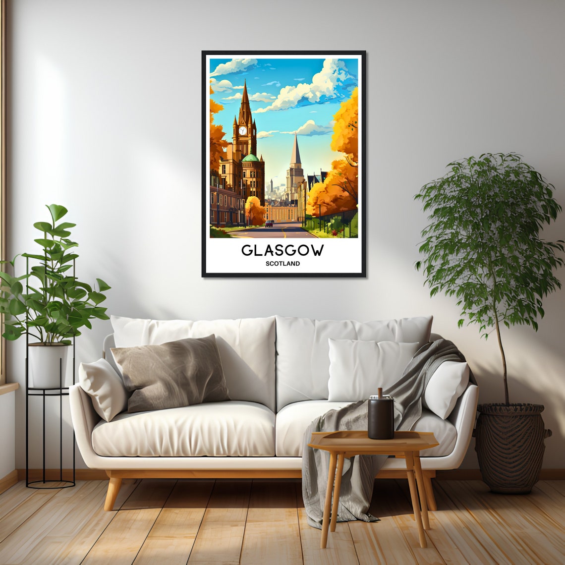 Glasgow Scotland Golden Autumn Clock Tower Street Travel Poster - Image 2