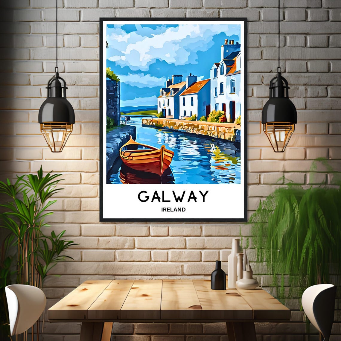 Galway Ireland Colorful Harbor Boat Travel Illustration Poster - Image 3