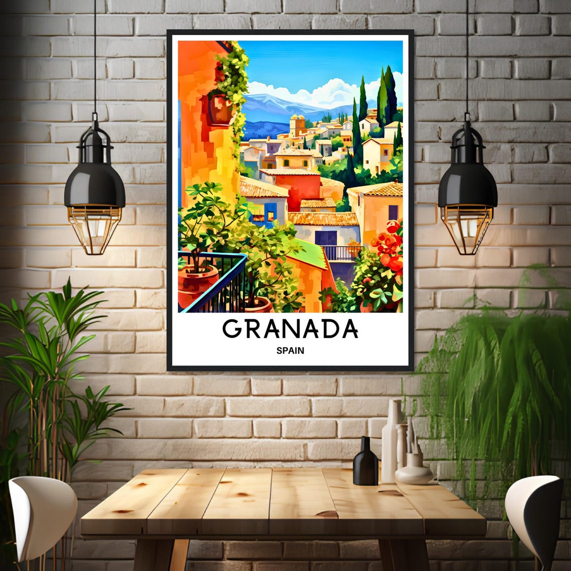 Granada Spain Sunny Rooftop View Orange Houses Sierra Poster - Image 3