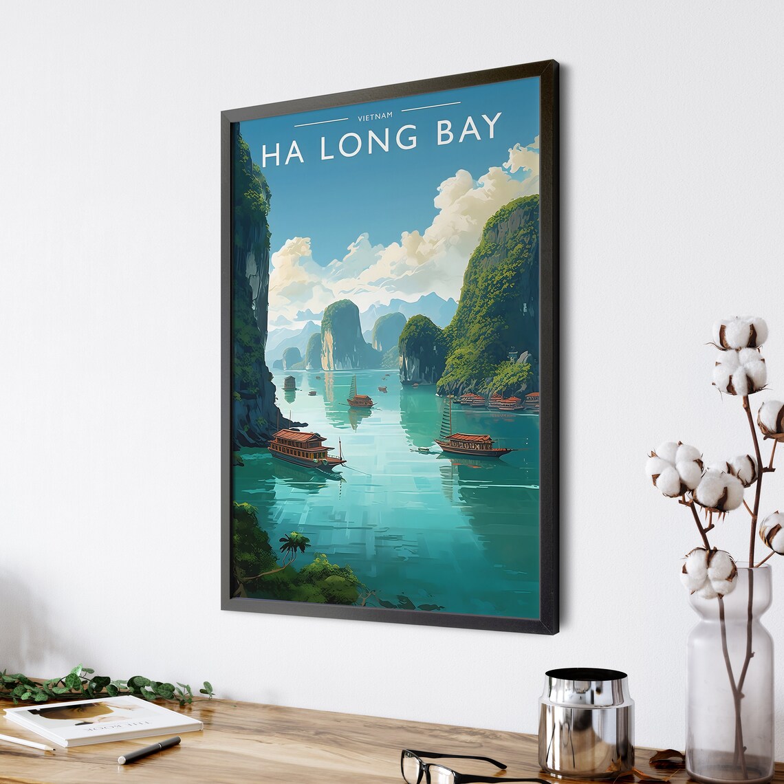 Ha Long Bay Vietnam Limestone Karsts Junk Boat Travel Poster - Image 4