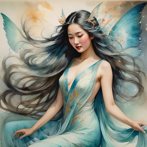 Ethereal Fairy Wall Art Teal Fantasy Artwork Fairy Serene Angelic Decor Whimsical Home Art Celestial Fairy Print