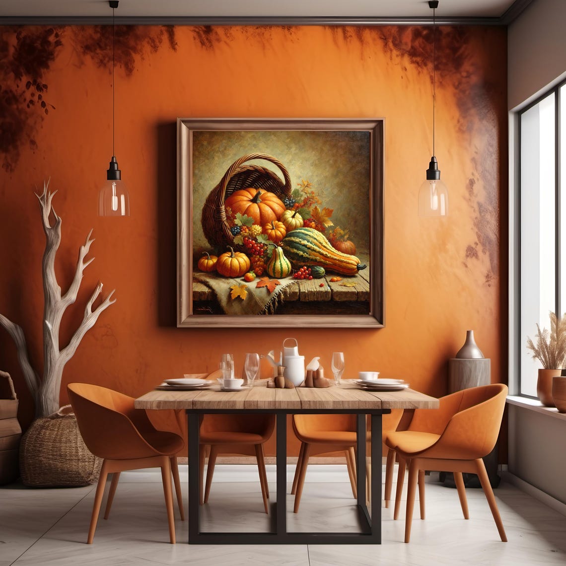 Harvest Basket Spilling Pumpkins Gourds Fall Leaves Still Life Poster - Image 3