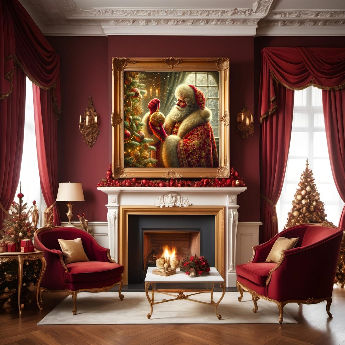 Vintage Santa Claus Golden Ornament Heartwarming Christmas Print - Image 2
