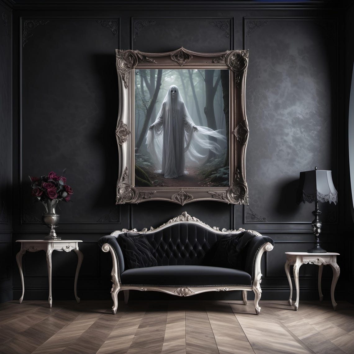 Ghostly Figure Foggy Forest Eerie Haunting Gothic Halloween Poster - Image 3