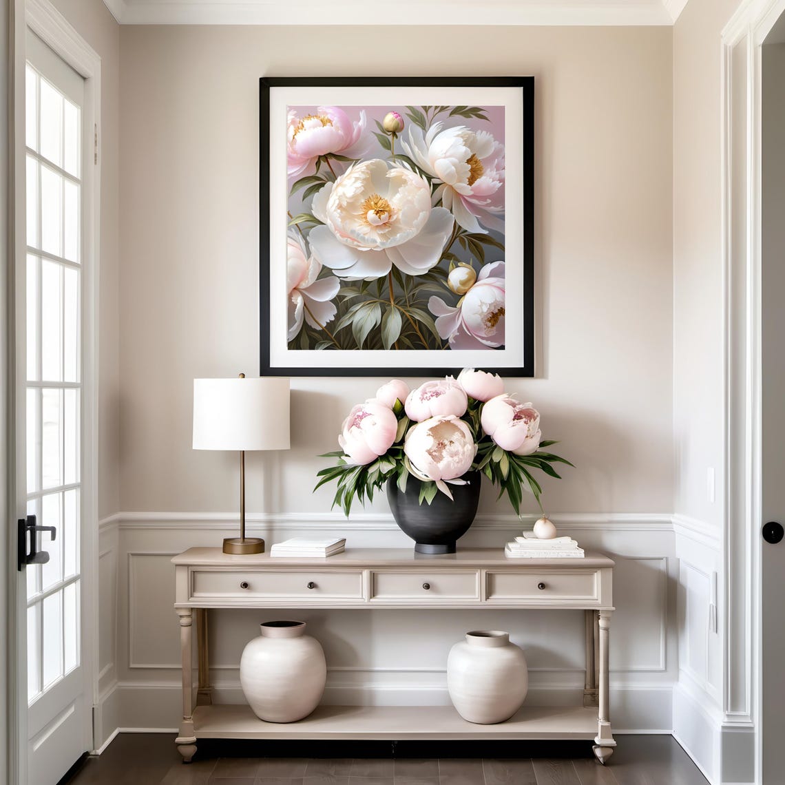White Pink Peony Flower Bouquet Soft Botanical Elegant Art Poster - Image 2
