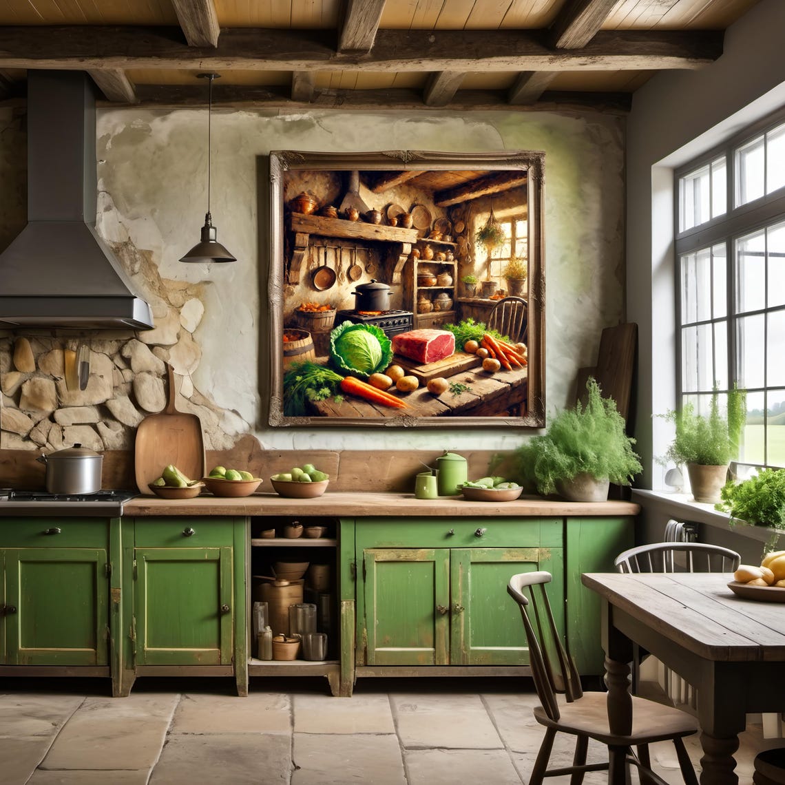 Old World Kitchen Hearth Beef Carrots Copper Pots Rustic Art Poster - Image 3