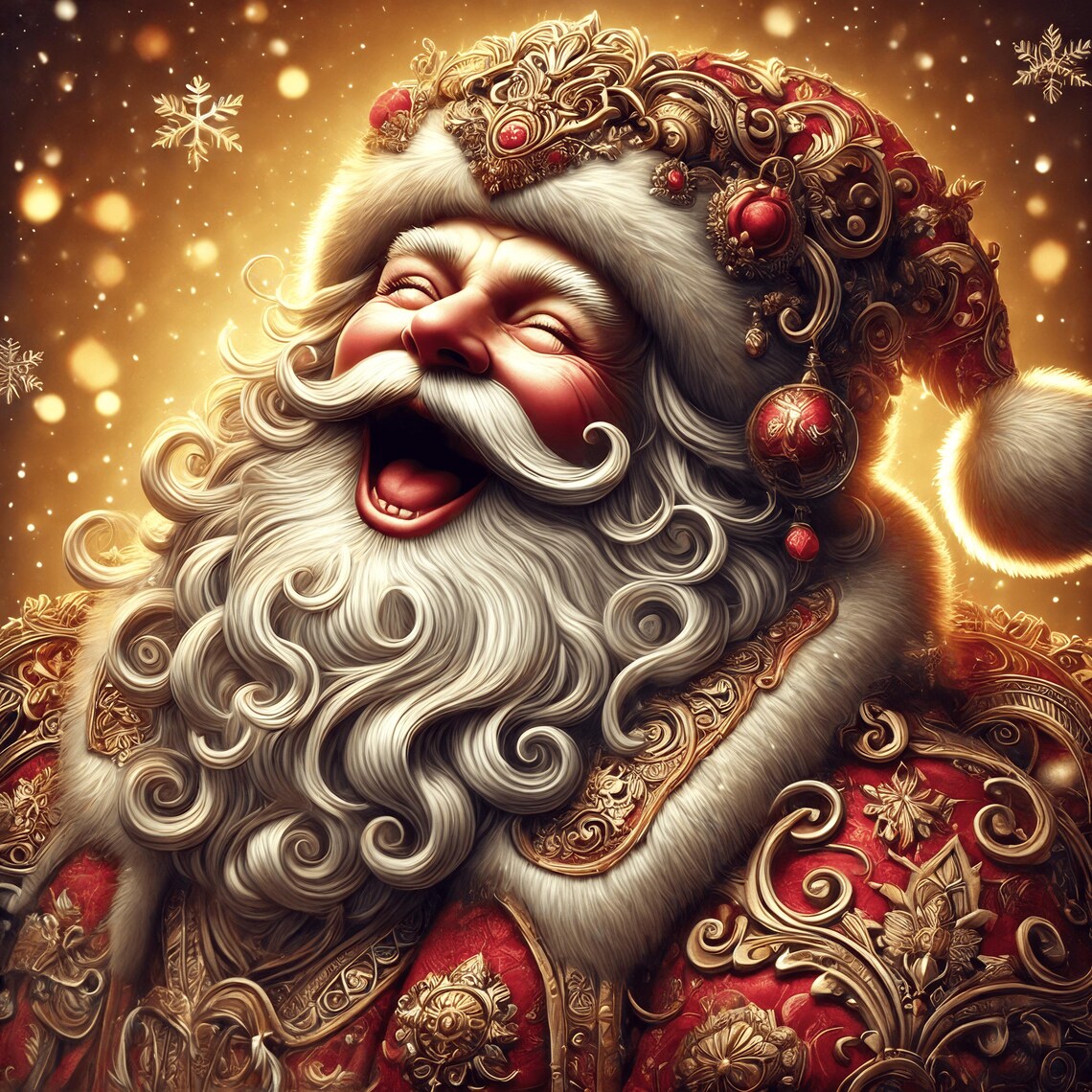 Laughing Santa Claus Portrait Ornate Gold Red Festive Holiday Poster