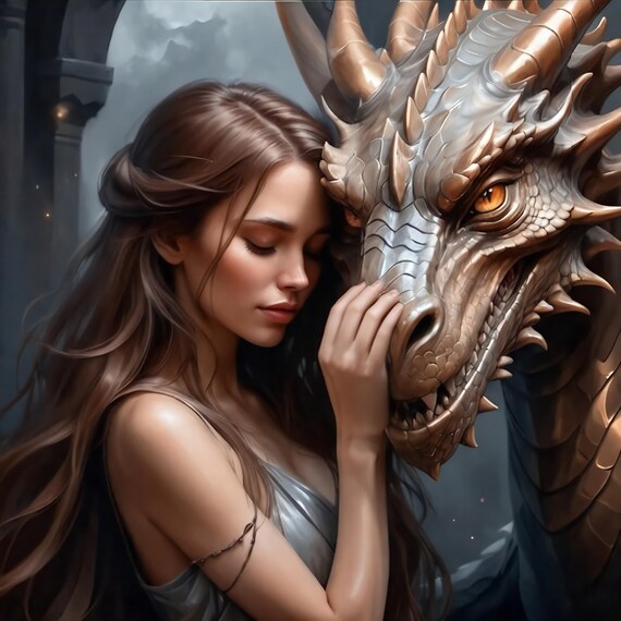 Sorceress And Dragon Art Print Mystical Fantasy Enchanting Artwork For Home Decor Magical Wall Art Gift For Fans