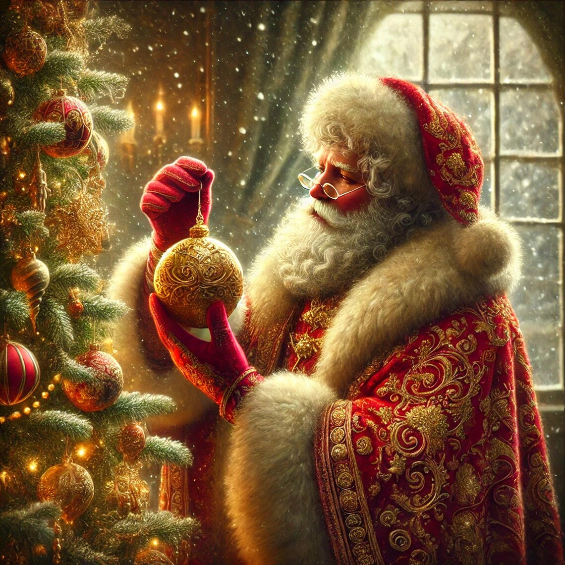 Vintage Santa Claus Golden Ornament Heartwarming Christmas Print