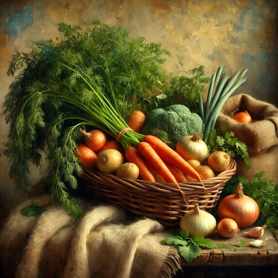 Rustic Vegetable Still Life Wall Art Farmhouse Basket With Fresh Produce Print Kitchen Dcor Gift Idea For Her Farmhouse