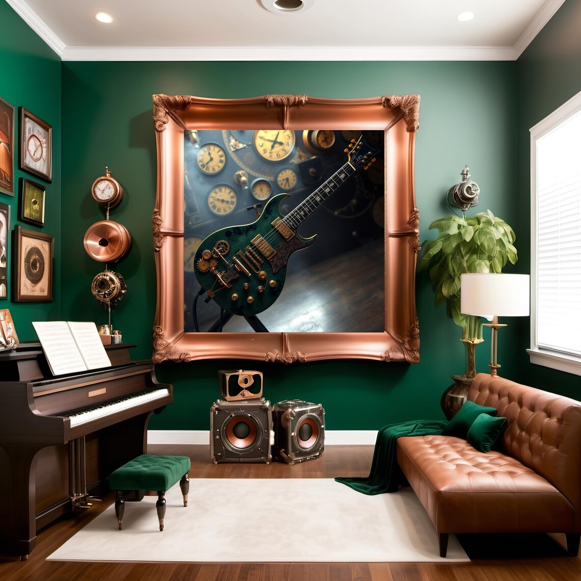 Steampunk Electric Guitar, Intricate Clockwork Art Print - Image 3