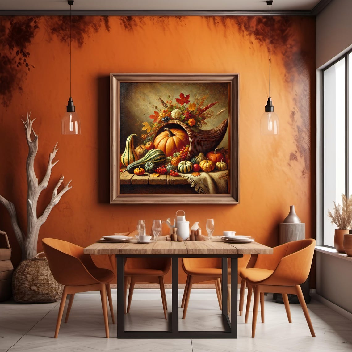 Autumn Cornucopia Overflowing Pumpkins Gourds Berries Harvest Poster - Image 3