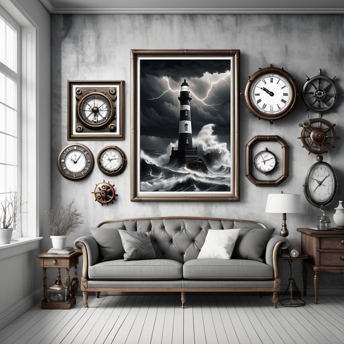 Lighthouse Dramatic Seascape Wall Art Ocean Waves Lightning Print Lighthouse Lover Gift Idea Ocean Lover Gift - Image 2