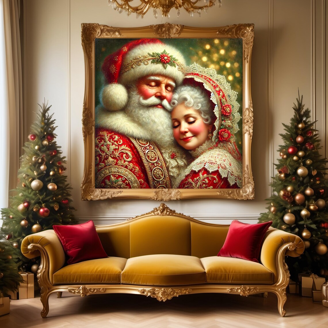 Santa And Mrs Claus Christmas Art Print, Nostalgic Decor - Image 2