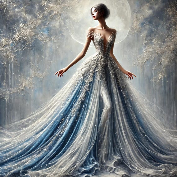 Moonlit Ice Couture Print Elegant Evening Gown Wall Art Ethereal Fashion Lover Gift Idea For Her Glamorous Decor Gift