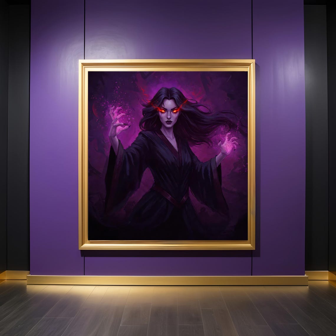 Evil Sorceress Flaming Red Eyes Dark Purple Magic Goth Fantasy Poster - Image 3