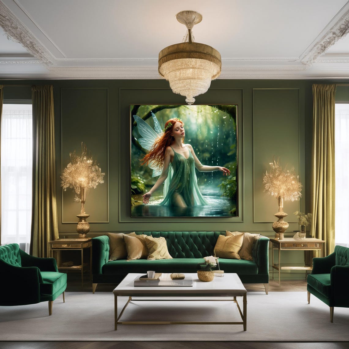 Enchanted Forest Fairy In The Rain Green Woodland Scene Art Poster - Image 3