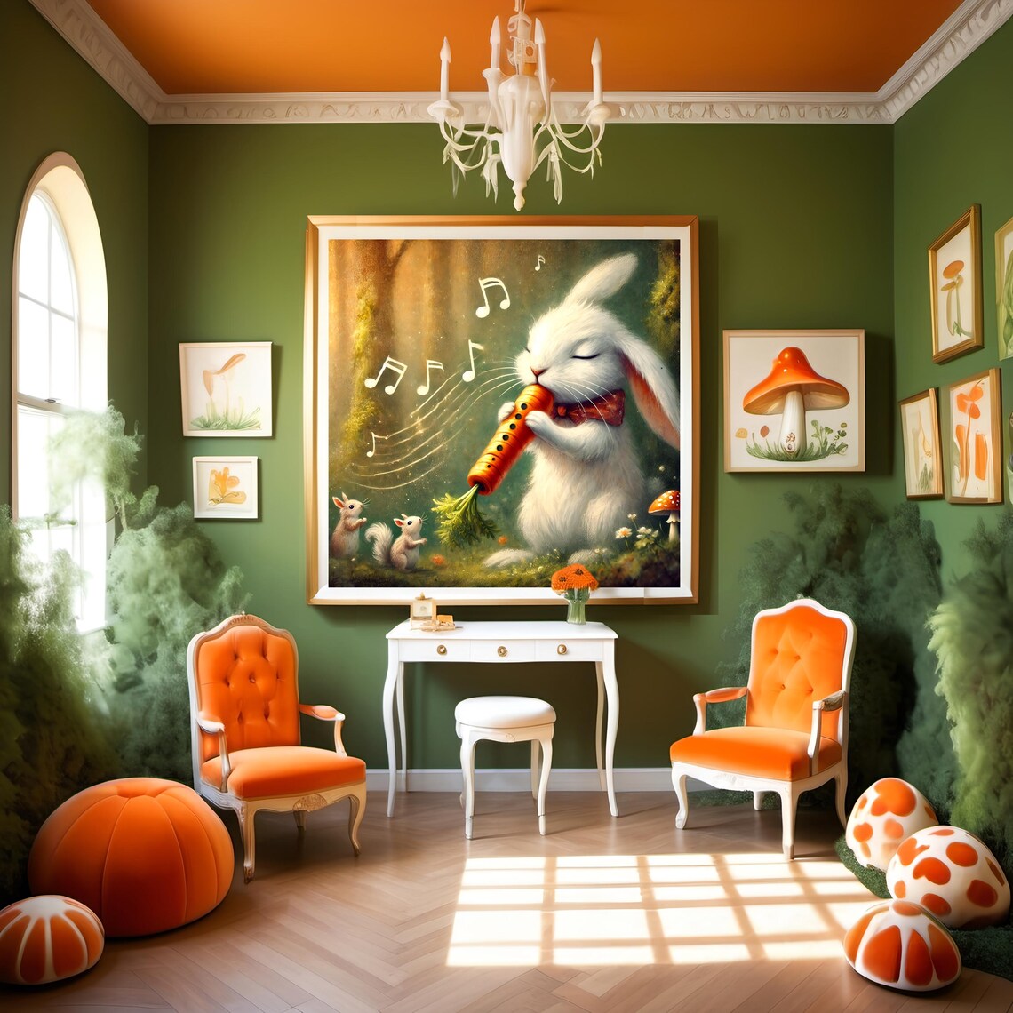 Whimsical Bunny Playing Carrot Flute Art Print - Image 3